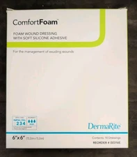 DermaRite Comfort Foam Wound Dressing W Silicone Adhesive 6x6” Square Box Of 7