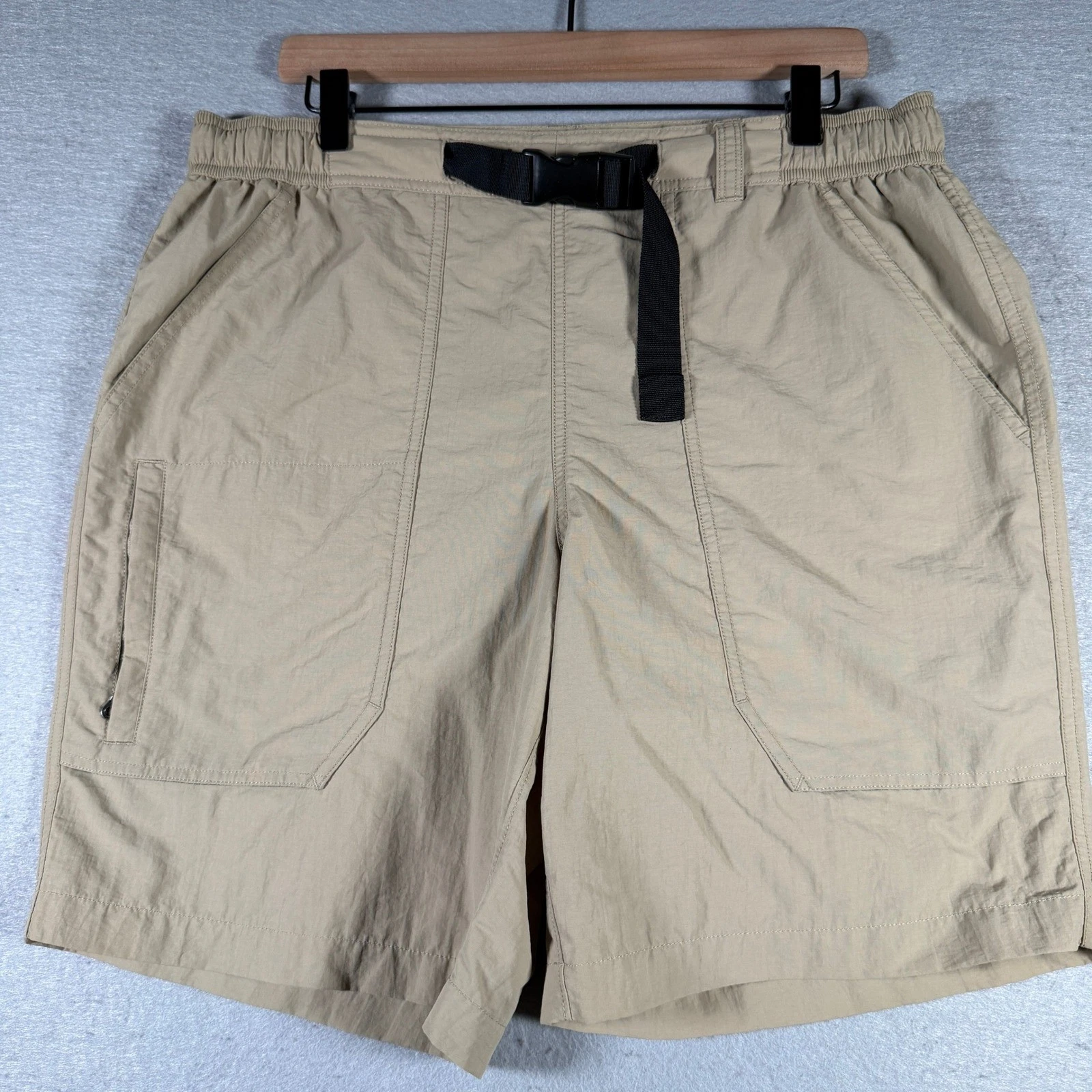 Eddie Bauer Mens Tan Nylon Hiking Cargo Shorts Belted Mesh Lined Size L 34x8