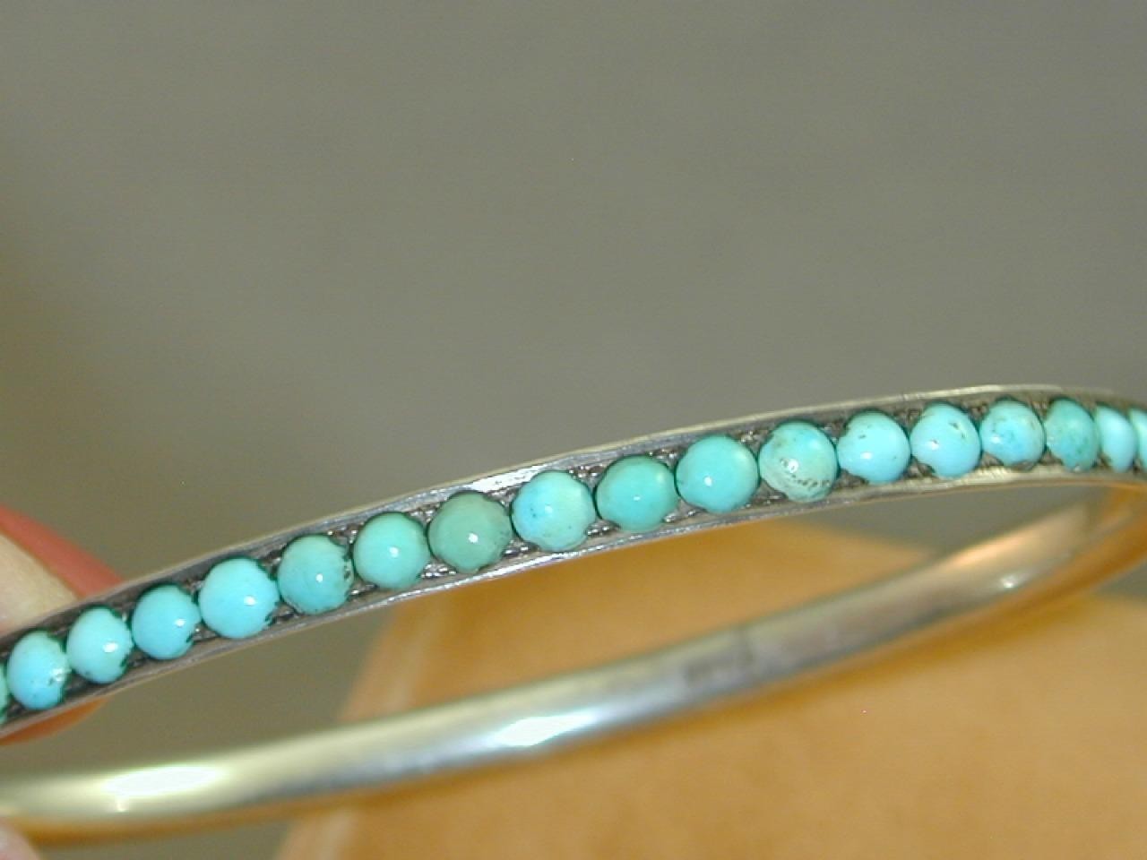 Antique Persian Turquoise 800 Silver Bangle Bracelet … - Gem