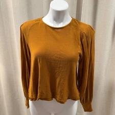 Free People Womens Top Long Sleeve Ribbed Knit Pullover Gold Size Small