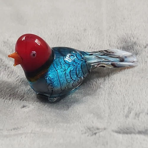 Vintage Murano Hand Blown Glass Magpie Bird Figurine 1-1/2''
