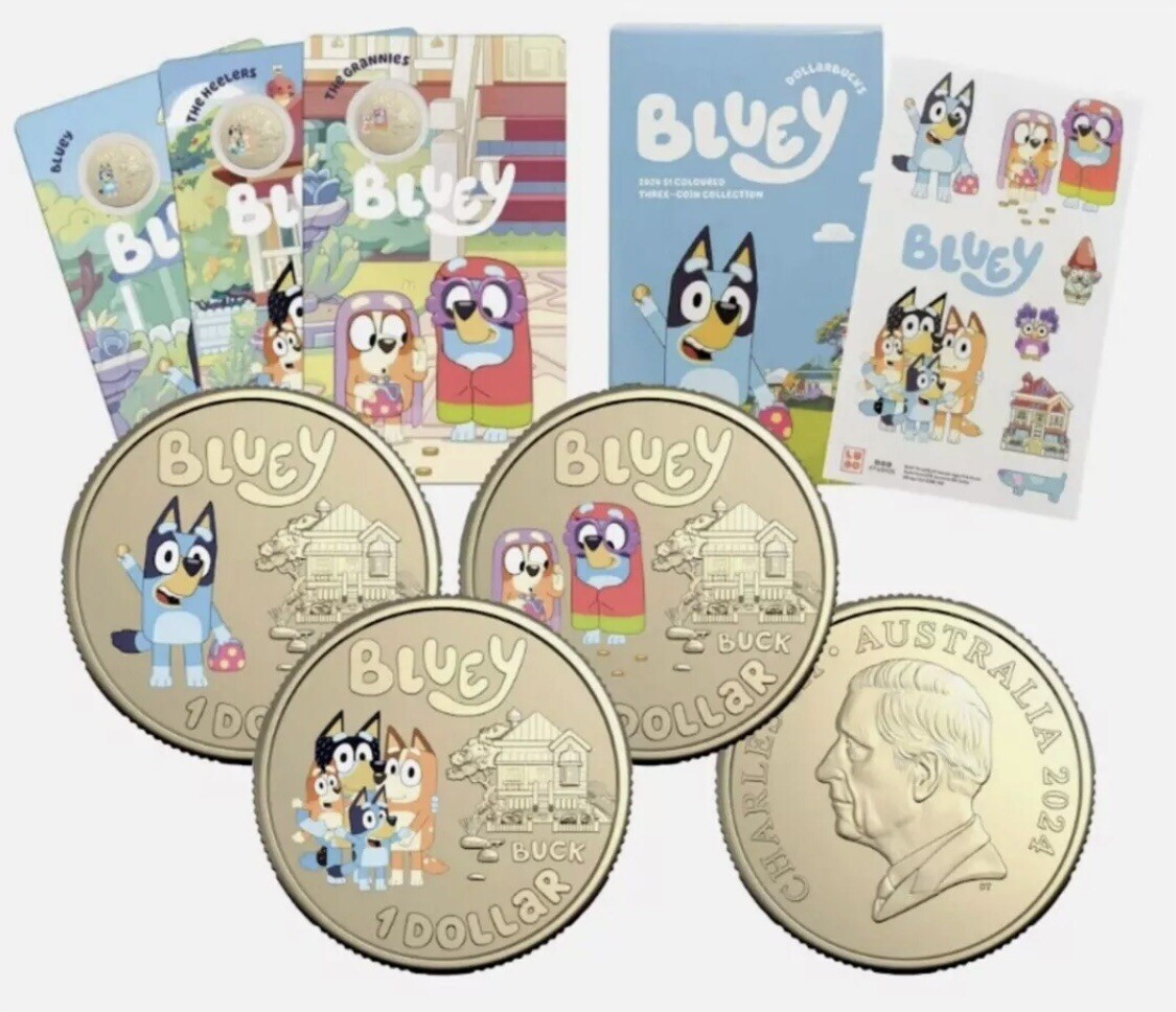 2024 $1 Bluey Dollarbucks Coloured Unc Three Coin Set | eBay