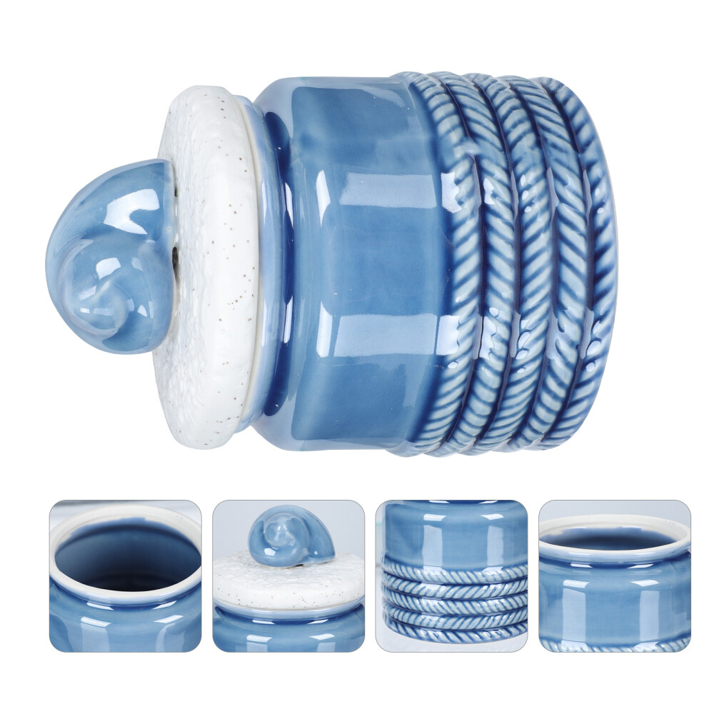 Ceramic Nautical Tea Canister with Lid Beach Theme Kitchen Storage