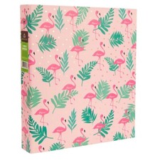 Greenroom Flamingo Print Binder 1" 3 Ring Binder Pink  Gold Iridescent