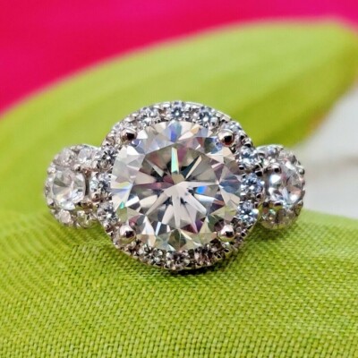 3Ct Round Cut VVS1 Diamond Three Stone Women Engagement Ring 14K White Gold Over