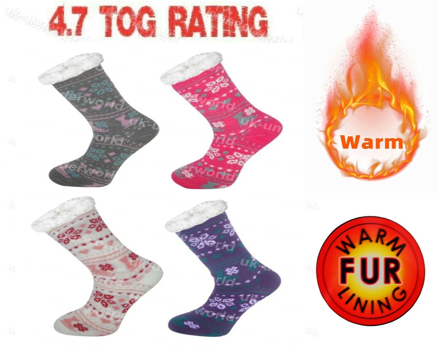 Ladies Womens Thermal Socks 4.7 Tog Fleece Sherpa Lining Lounge Slipper