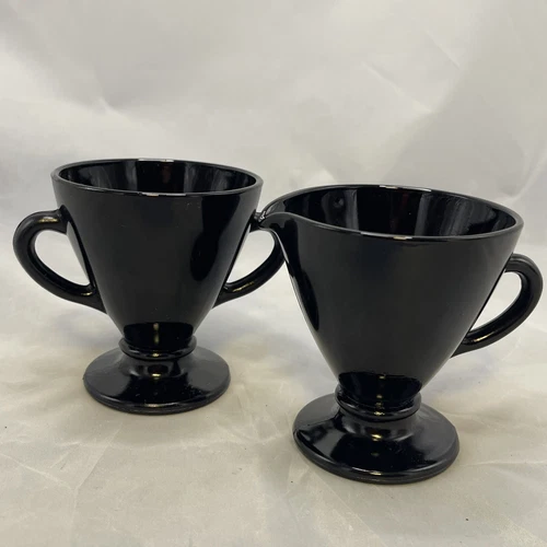 OVIDE Hazel Atlas Black Amethyst Depression Glass Creamer/Open Sugar Vintage