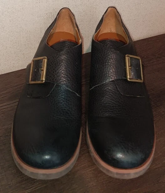 Bota de tornozelo KORKS Kork-Ease tamanho 8.5 couro preto fivela alça salto bloco - Imagem 3 de 4