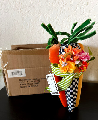 MACKENZIE CHILDS Calico Carrot Bundle Flower Courtly Spring Easter 9.5''Decor NEW