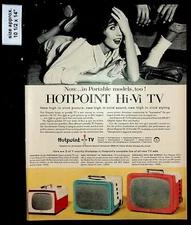 1956 Hotpoint Hi Vi TV Portable Models Woman Screen Vintage Print Ad 36951