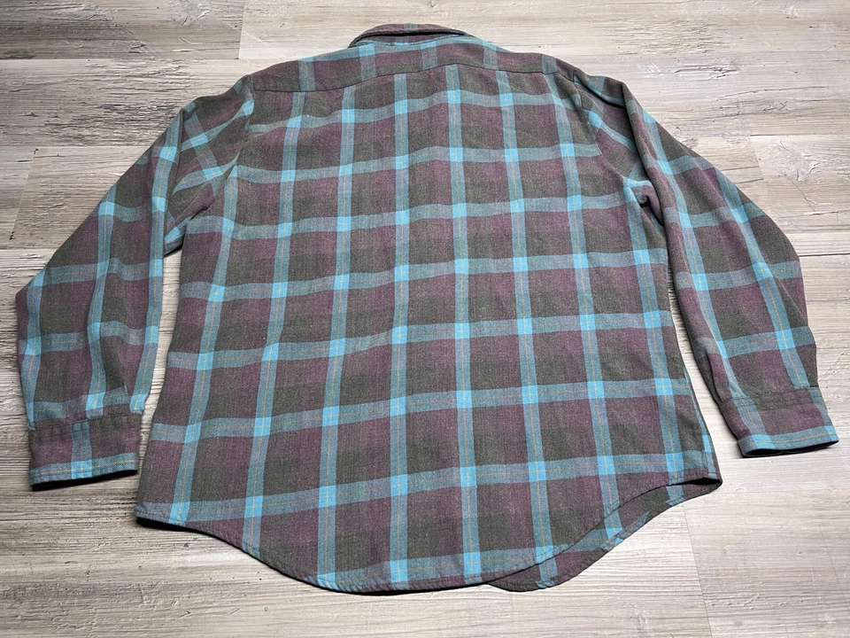 Vintage 70s 80s Plaid Flannel Shirt Faded Blue Brown Size L Oakton Ltd Outdoors - Image 2 of 4