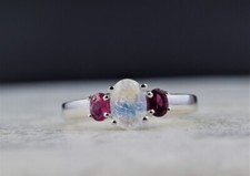 White Rainbow Moonstone  Tourmaline 925 Sterling Silver Ring Thanksgiving Gift