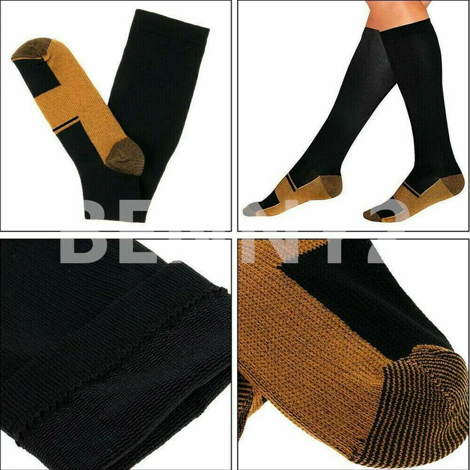 Unisex Copper Infused Anti-Fatigue Compression Socks Varicose Vein Stocking Pair - Image 3 of 4