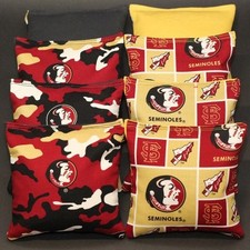 8 ALL Weather CORNHOLE BEANBAGS made w FLORIDA STATE Unv. SEMINOLES FSU Fabric