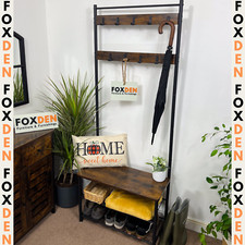 Wooden Rustic Hat and Coat Stand Hall Tree Hallway Shoe Rack Storage Organiser