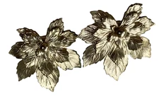 Vintage Brushed Gold Tone Layered Leaves Clip On MCM 1.5" Fashion Earrings