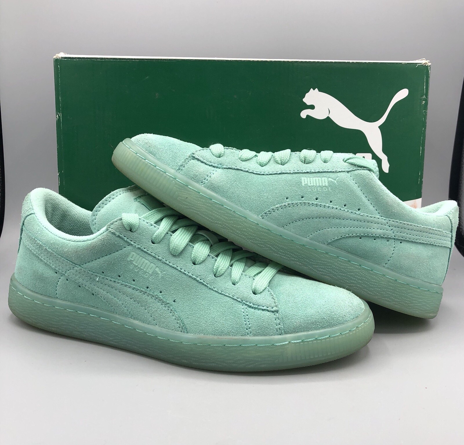 teal suede pumas