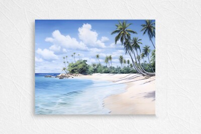 20x16 White Sand Beach Coastal Canvas Print Wall Art