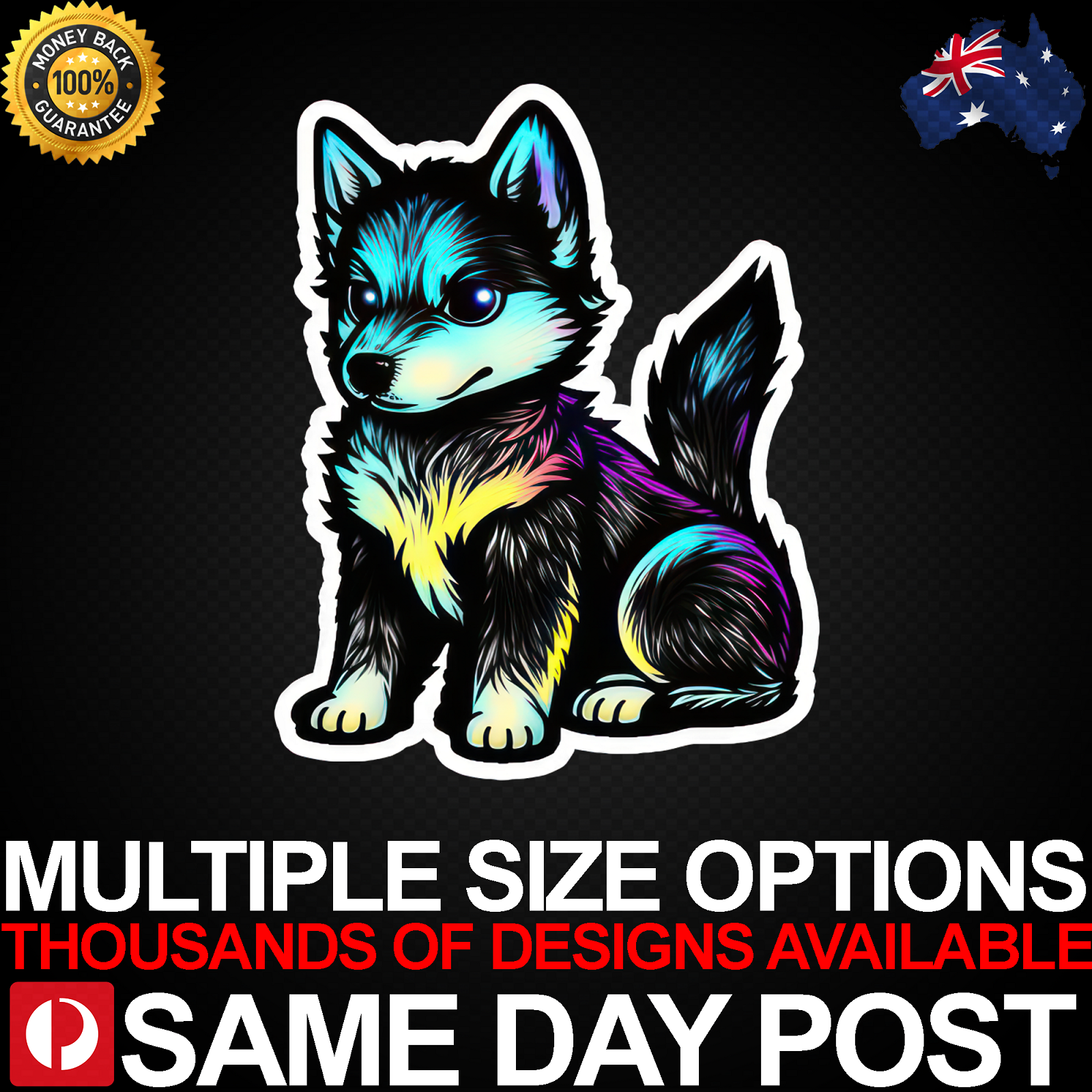 Cute Glowing-Eyed Husky Vinyl Car Sticker Decal for Laptop or Pet Lovers