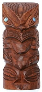 Vintage Hand Carved Wooden Maori Tiki New Zealand Wood Paua Shell Polynesian