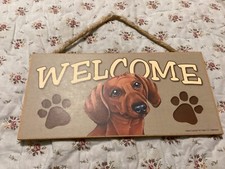 Welcome Red Dachshund Dog Breed Wood Sign Plaque New FREE POSTAGE  