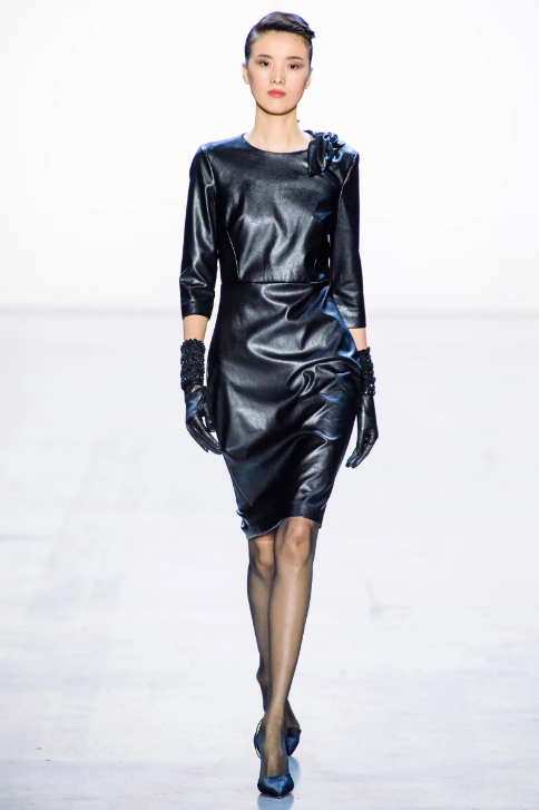 faux leather sheath dress Badgley Mischka 8 Knot Detail READ 3/4 Sleeve Black CIJDS50