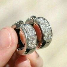 2.00 Ct Round Cut Real Moissanite 14k White Gold Plated Huggie Hoop Earrings