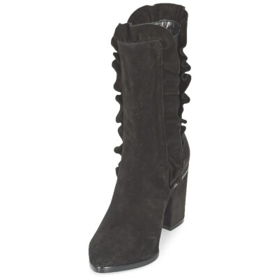 39.5/8.5  Black Stretch Suede Leather Platform High Heels Ankle Boots Bootie