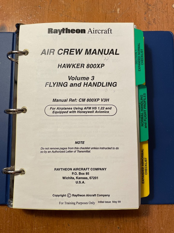 Raytheon Hawker 800XP Air Crew Manual Volume 3 Flying & Handling. Preowned eBay