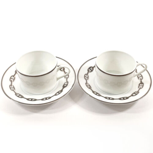 HERMES Tableware Cup and saucer pair Chaine d´ancre Porcelain white/silver