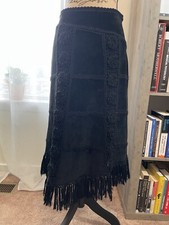 Vintage suede  crochet fringed skirt size S-M