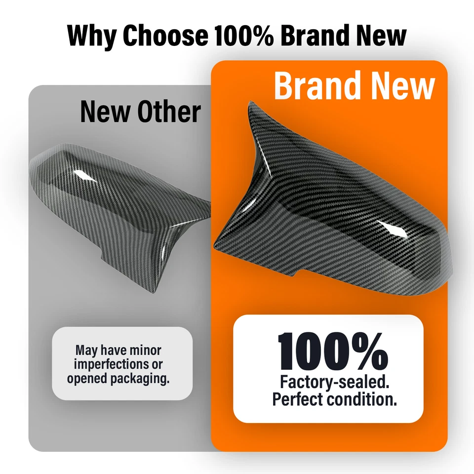 Carbon Fiber Black Side Mirror Cover Caps for BMW 3 Series M3 F20 F30 F31 328i - Image 2 of 4