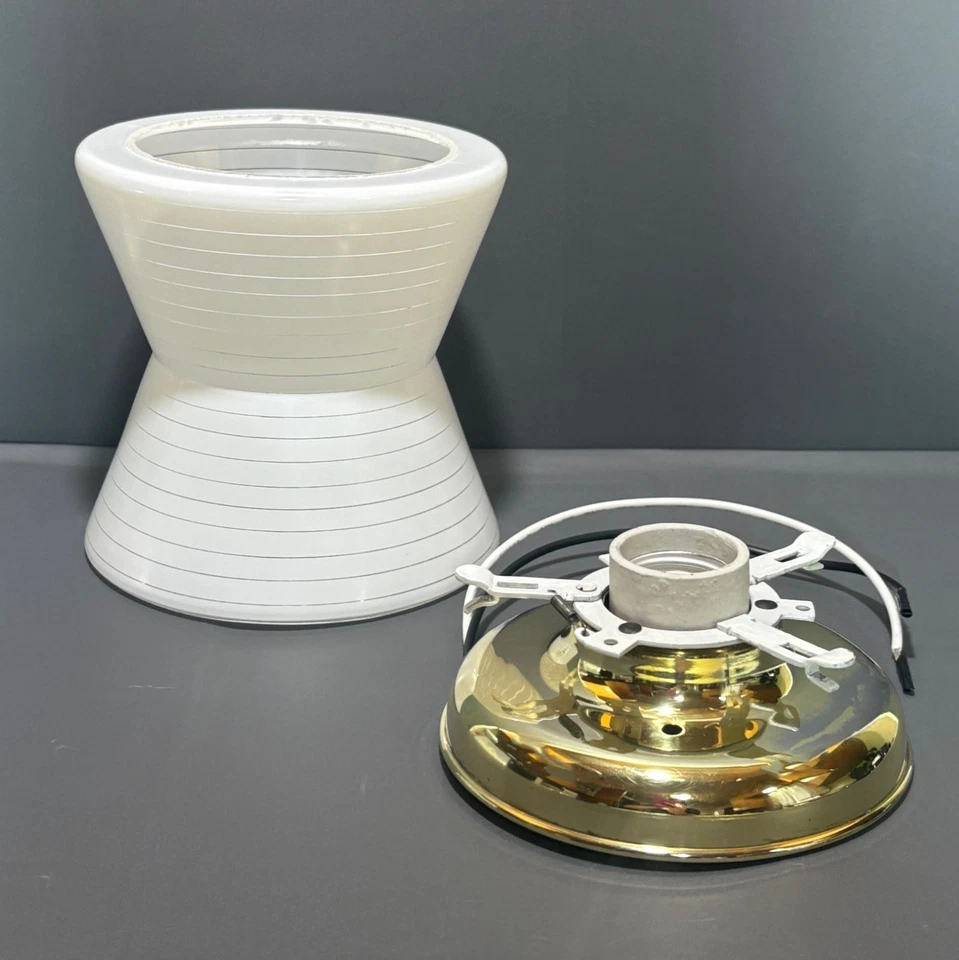 RARE Authentic Virden MCM Flush Mounted White Ribbed Light Fixture & Canopy - Image 3 of 4