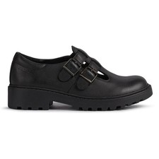 Image of Geox Casey Junior Girls School Shoes Leather Buckle Back To School Shoes Black