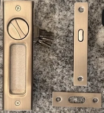 Privacy Invisible 6.25” Inch Barn / Pocket Door Hardware Handle / Lock w/ Keys