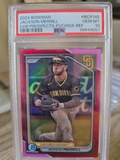 2024 Bowman - Chrome Jackson Merrill #BCP-145 Fuchsia Refractor /199 PSA 10
