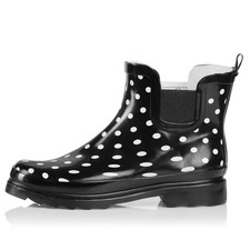 Norty Womens 6" Ankle Rain Boots #39719 Waterproof Black White Dot Size 8