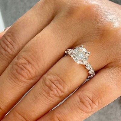 14K Weißgold Finish 3 Karat Rundschliff Brillant Diamant Verlobungsring Ehering