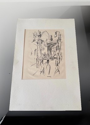 WILHELM SCHMID (1892-1971) LITHOGRAPHIE  '' BAHNHOF FRIEDRICHSTRASSE '' 1917 .