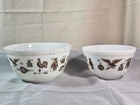 Pyrex Early American Nesting Bowls Cinderella Milk Glass Brown Print Set 2