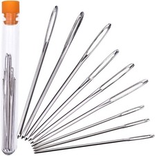 9 Pieces Large-Eye Hand Sewing Needles, Steel Yarn Knitting Needles silver