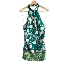 Lulus Fleur-Ever and Always Green Floral Print Halter Dress S Small