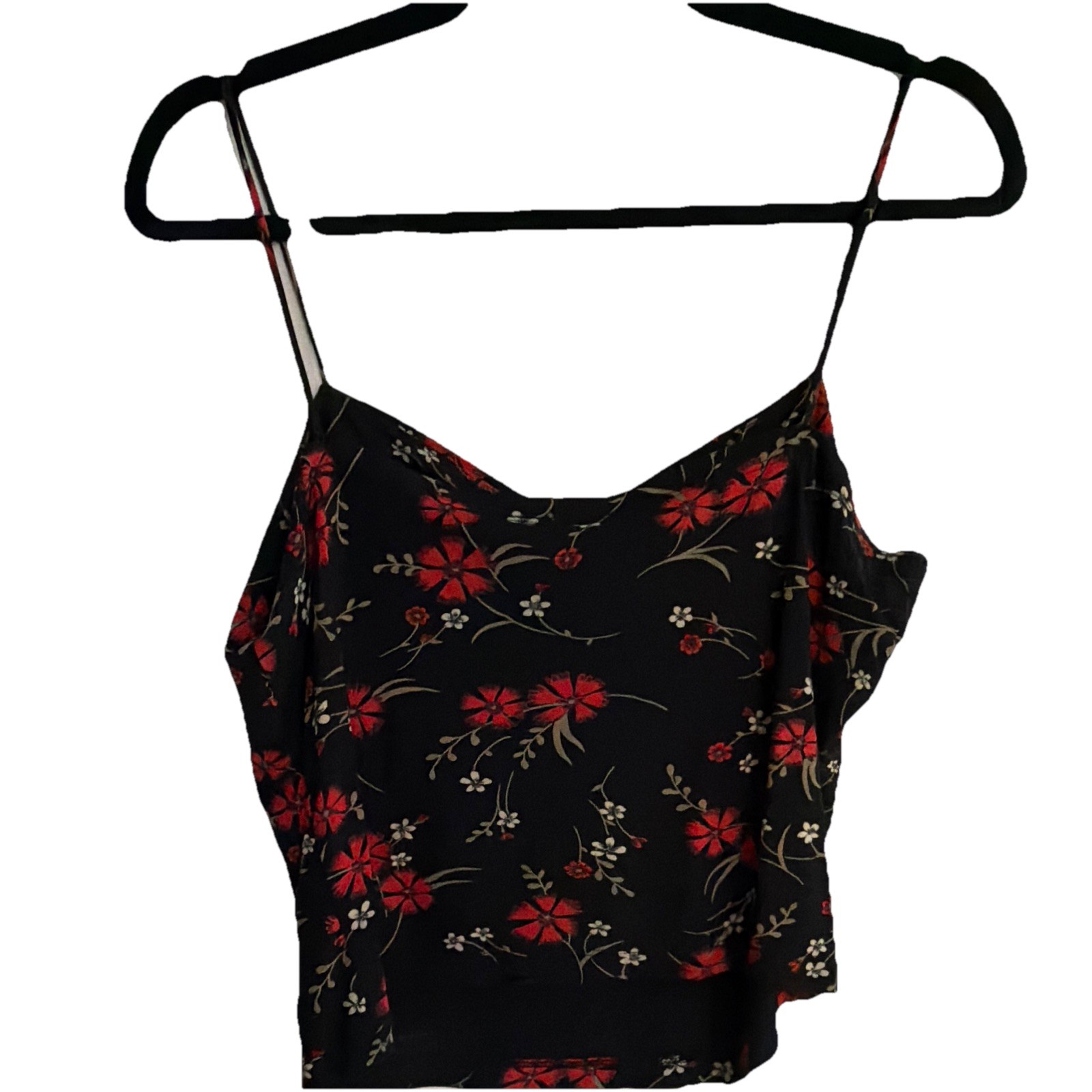 Ann Taylor Black Red Floral Spaghetti Strap Cami Tank Top | Women’s Blouse