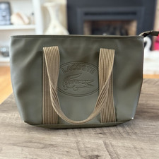 Lacoste Olive Tote Bag Double Handles Zip Closure Logo Accent Beige Trim
