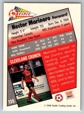 1992 Pacific MSL Soccer Hector Marinaro #135 Cleveland Crunch