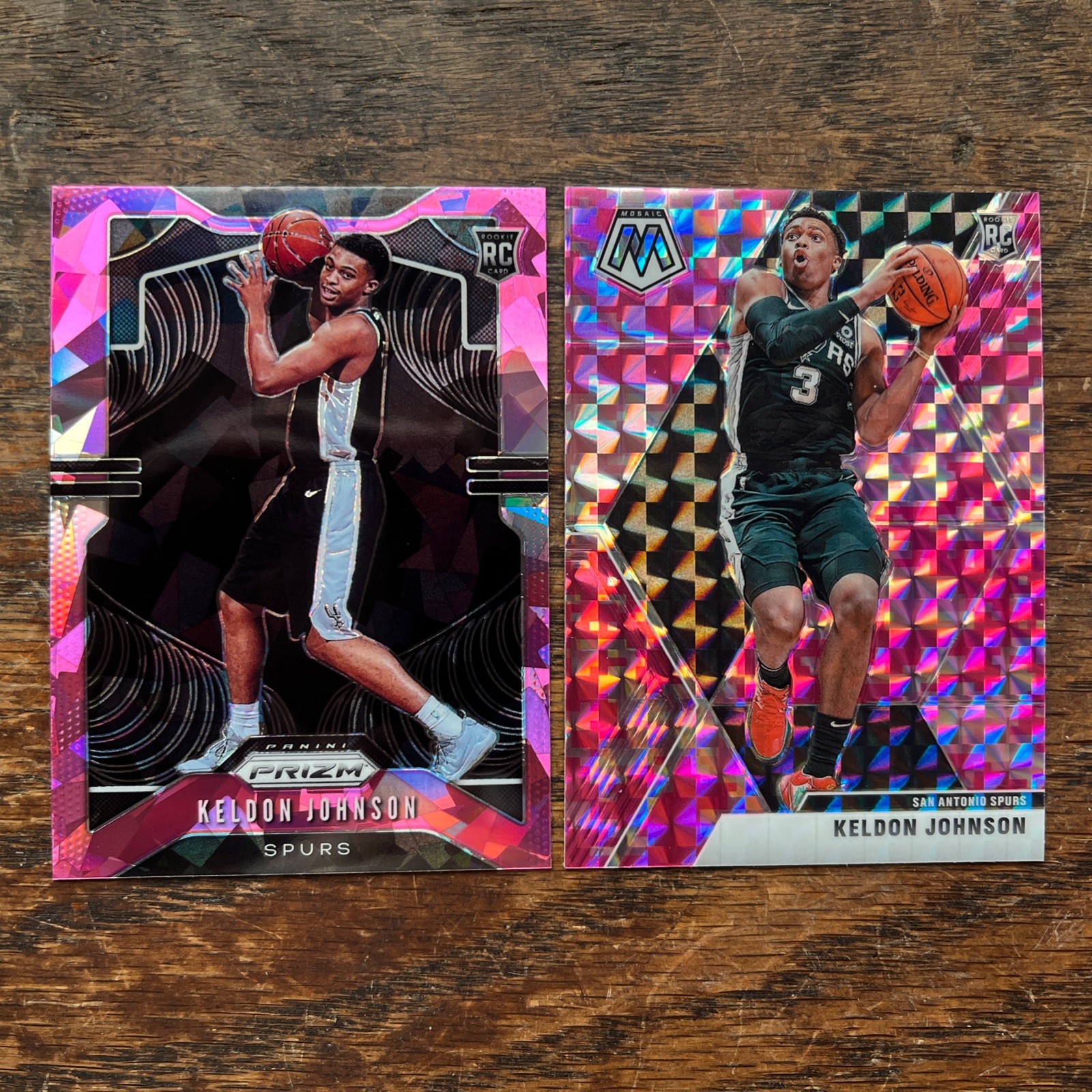 2019-20 Panini Prizm #273 Keldon Johnson Prizms Pink Ice with 238 Pink Mosaic RC