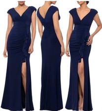 Xscape Ruffle Front Full Length Formal Gown NWT size 16 Plum