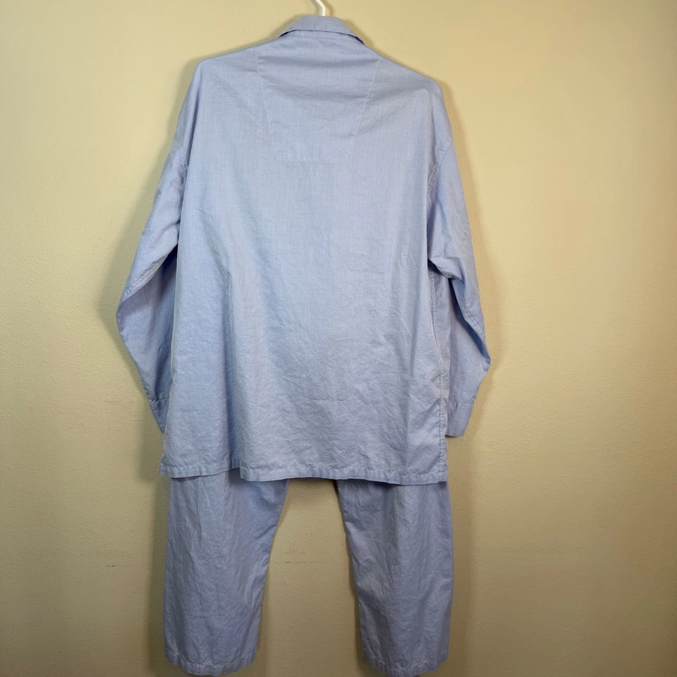 Saks Fifth Avenue XL Pajama Set Made in Italy 100% Cotton Blue Breathable - Image 2 of 4
