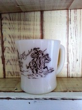 Davy Crockett Fire King Milk Glass Cup Mug 1950s Vintage Fire King
