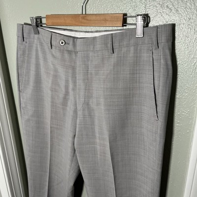 CURRENT Zanella Gray Check Parker Fit Stretch Wool FF Dress Pants Mens 35x32